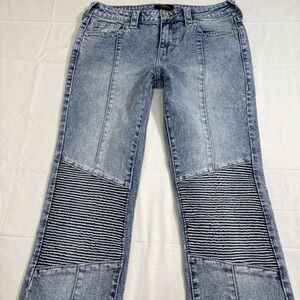 True Religion WOMEN 27X32 Moto RIBBED KNEE PANEL  BILLIE MID RISE STRAIGHT JEANS